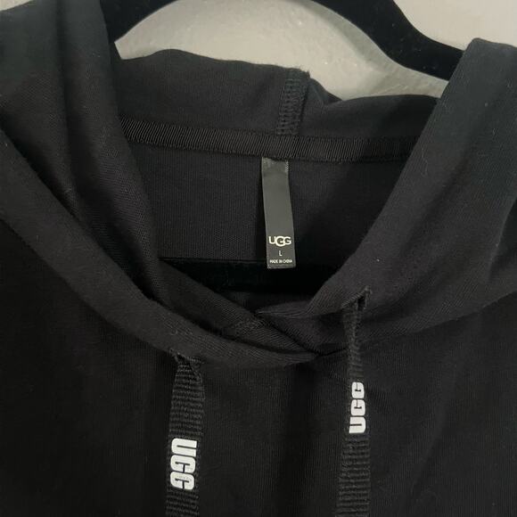 UGG Organic Cotton Hoodie Dress Black Size L Oversized Short Sleeve Lounge - Picture 3 of 6